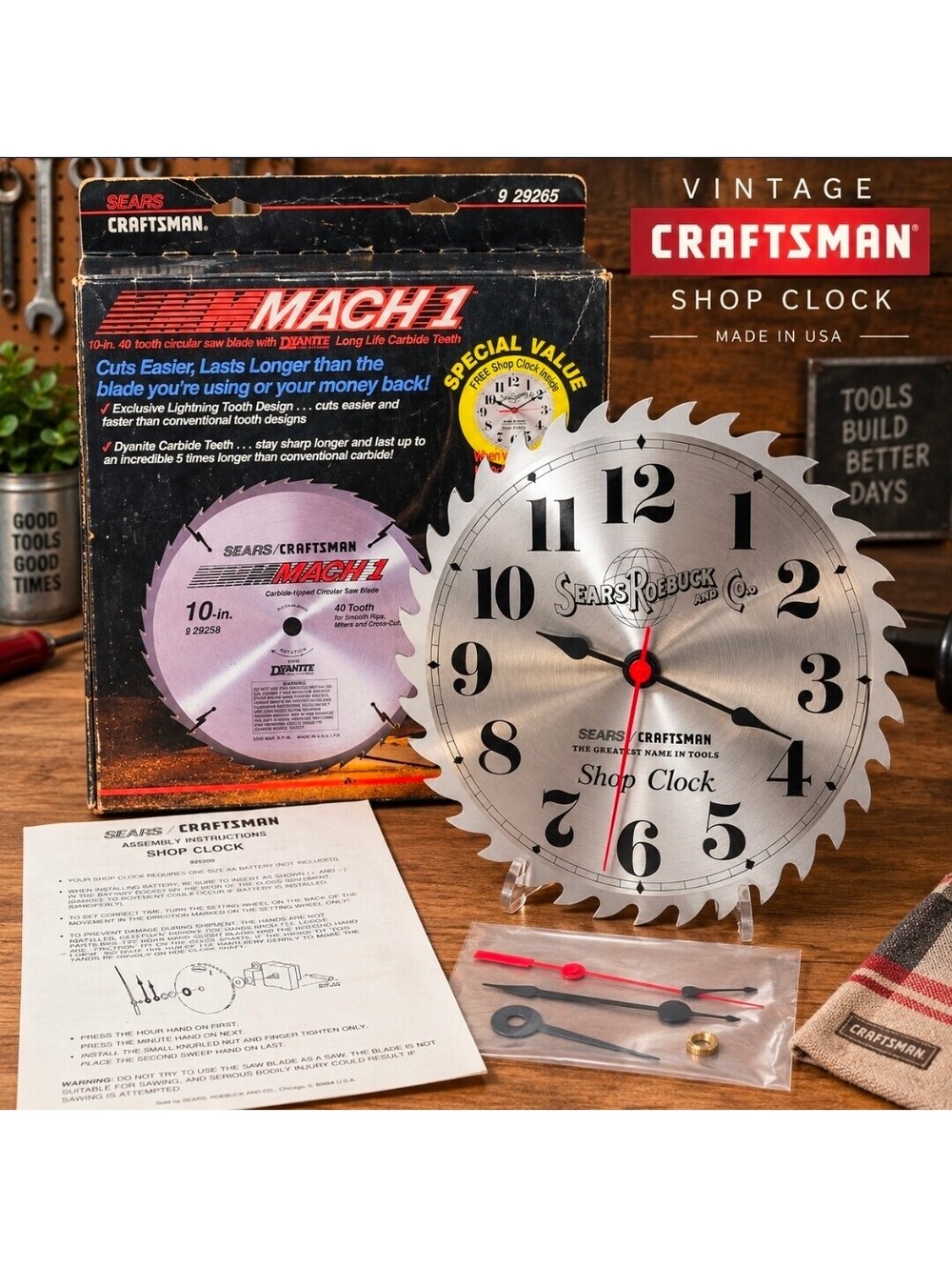 Vintage Sears Craftsman Shop Clock 10" Saw Blade Mach 1 Promo Original Box